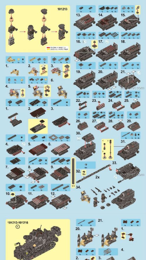 Bộ Lắp Ráp Xe Tăng Quân Sự Đức 4-in-1 Sembo 101213/Xe tăng hạng nặng Đức Sembo 101213/Xe tăng Thế chiến II Sembo 101213/hướng dẫn lắp ráp Sembo 101213 Xe tăng diệt Đức