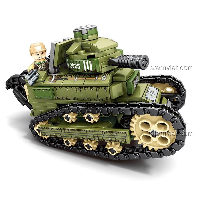 Mô hình xe tăng FT-17 101269 với minifigure lính lái xe, chi tiết sắc nét, chất lượng cao.