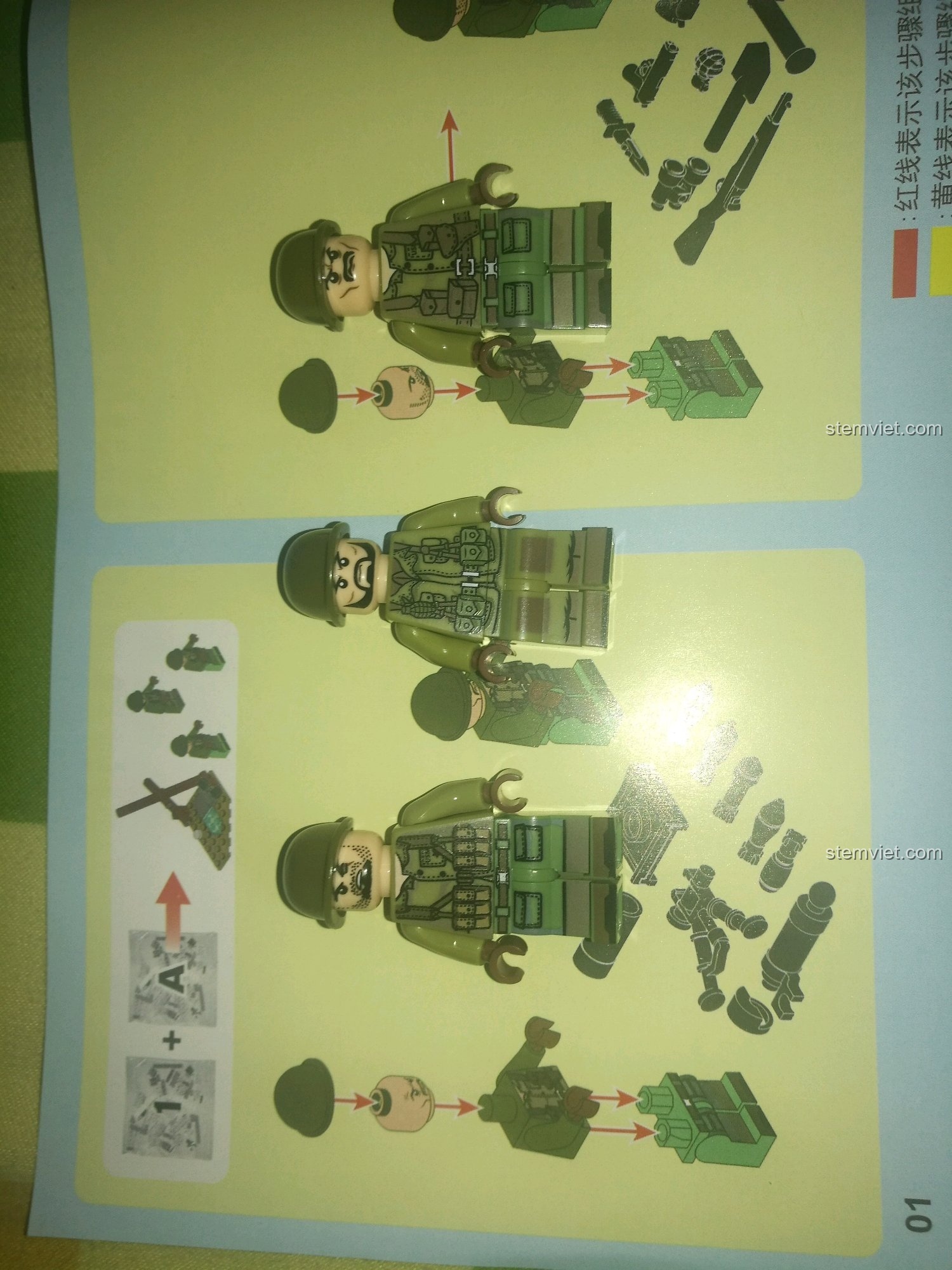 Hướng dẫn lắp ráp 3 minifigures lính đi kèm bộ đồ chơi SEMBO 101321