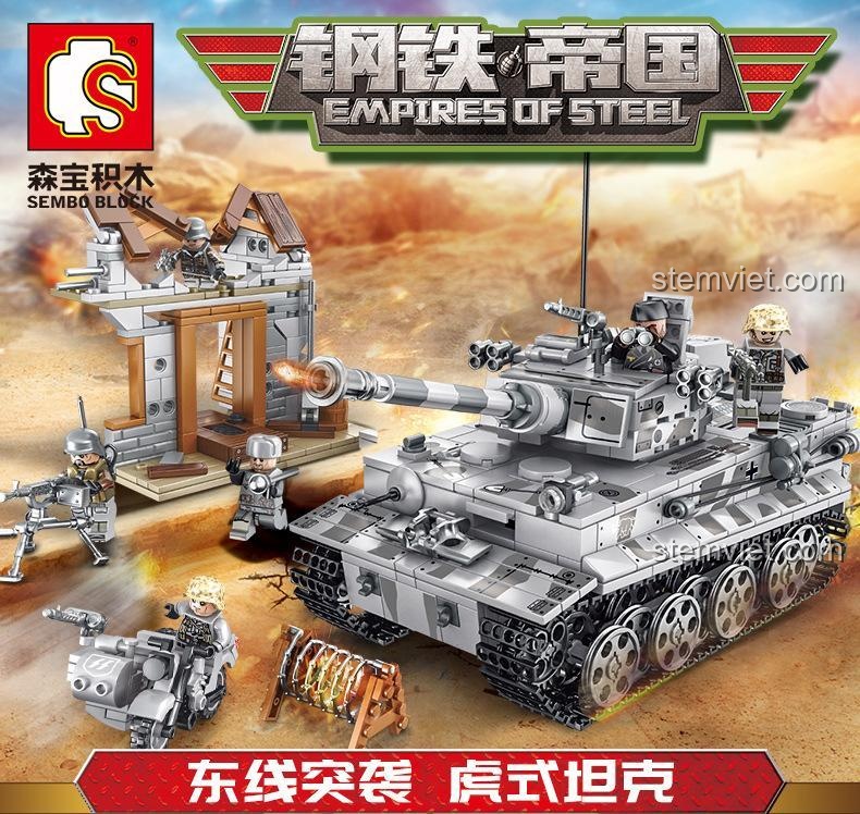 Hộp sản phẩm đồ chơi mô hình SEMBO 101401 Xe tăng Tiger hạng nặng, món quà giá tốt cho bé trai.