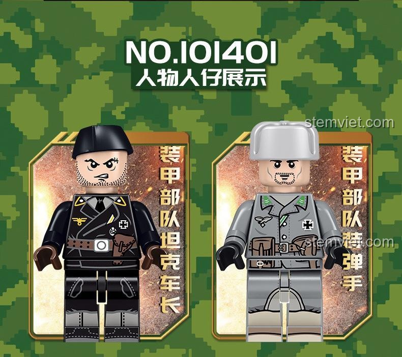 Cận cảnh 2 minifigure lính Đức từ bộ xếp hình 101401: chỉ huy xe tăng và lính nạp đạn.