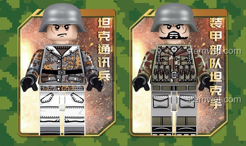 Chi tiết 2 minifigure lính thông tin và lính tăng trong bộ lắp ráp Xe tăng Đức Quốc Xã SEMBO.