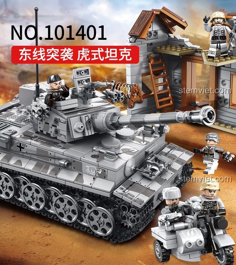 Một góc nhìn khác của bộ lắp ráp Xe tăng Tiger I 101401, thể hiện sự hoành tráng của mô hình.