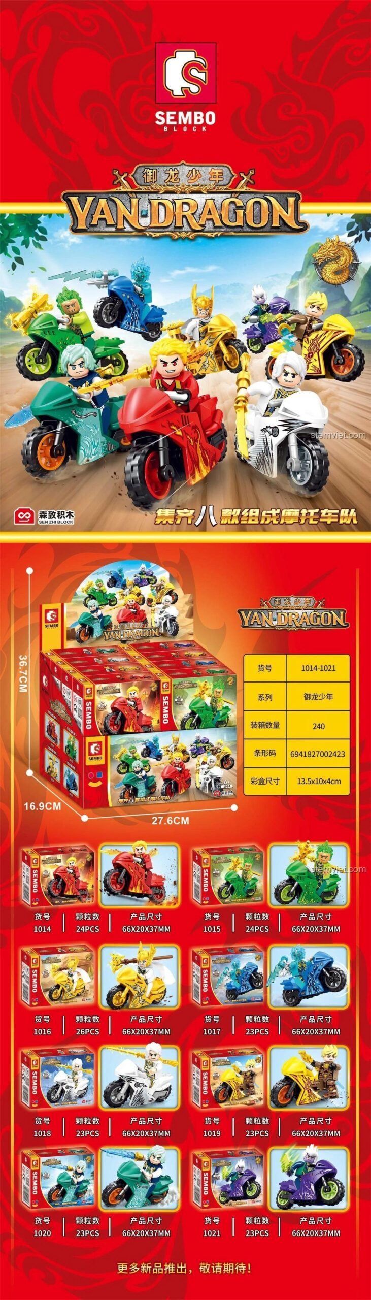 Thông số chi tiết đồ chơi mô hình 1017 Sembo, kích thước mô hình 66x20x37mm, 23 mảnh ghép, chất lượng cao.