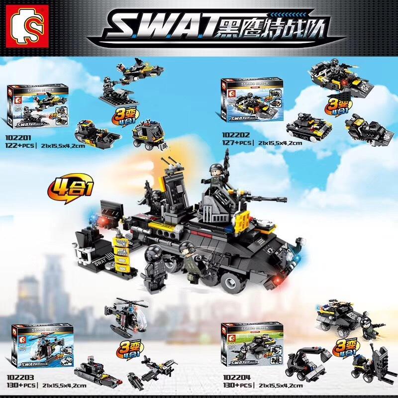 Bộ lắp ghép Xe bọc thép SWAT SEMBO 102203 giá tốt cho bé trai 6-12 tuổi, đồ chơi lắp ráp xe đặc nhiệm chất lượng cao