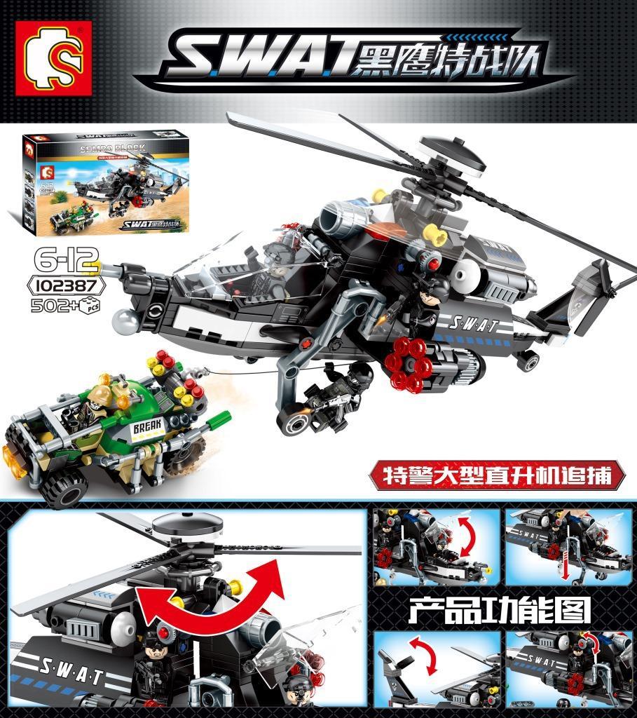 Bộ lắp ghép SEMBO 102387 Đội Đặc Nhiệm SWAT Trực Thăng Lớn Truy Đuổi, đồ chơi mô hình cảnh sát cho bé trai 6-12 tuổi, chất lượng cao giá tốt.