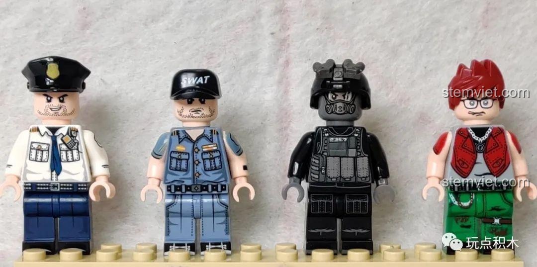 Dàn minifigures đội đặc nhiệm SWAT và cảnh sát trong bộ lắp ráp Tàu Tuần Tra Hắc Ưng SEMBO.