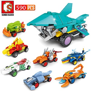 bộ lắp ráp SEMBO 103091 Robot Cá Mập Hợp Thể từ 6 xe đua quái thú, đồ chơi xếp hình 590 mảnh cho bé trai 6 tuổi giá rẻ.