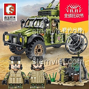 Đồ chơi mô hình Mô hình xe quân sự đa năng SEMBO 103102 màu xanh lá, bộ xếp hình Xe tăng biến hình cho bé trai. (Mô hình minh họa khác màu)