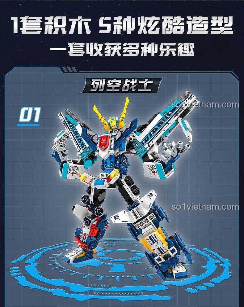 Bộ đồ chơi SEMBO 103302-103305 Mecha Thép Chiến binh Liekong, lắp được 5 kiểu mô hình khác nhau, tăng cường sáng tạo cho bé trai 6 tuổi.