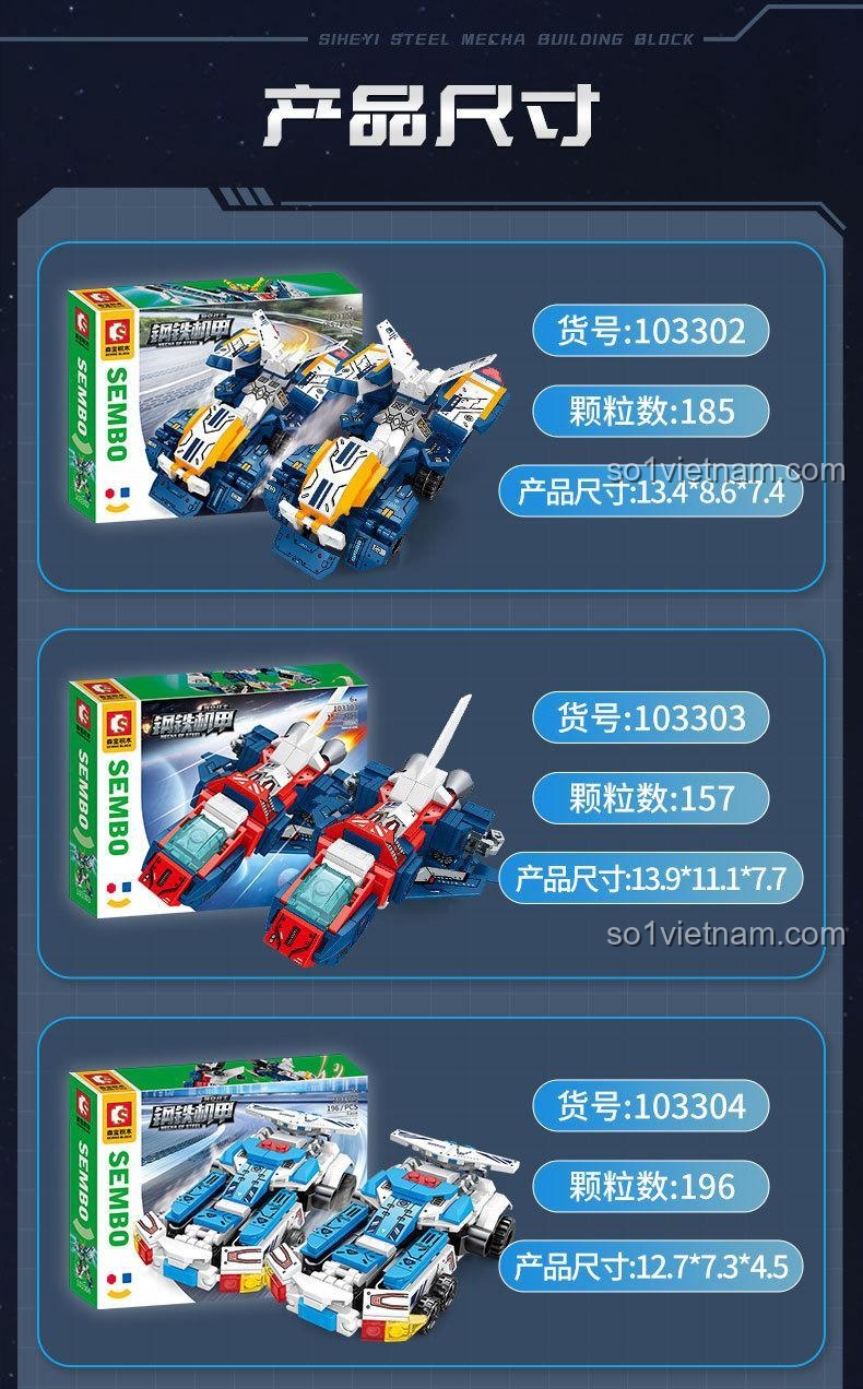 Kích thước hộp đồ chơi SEMBO 103302-103305 Mecha Thép Chiến binh Liekong, thông tin chi tiết về sản phẩm.