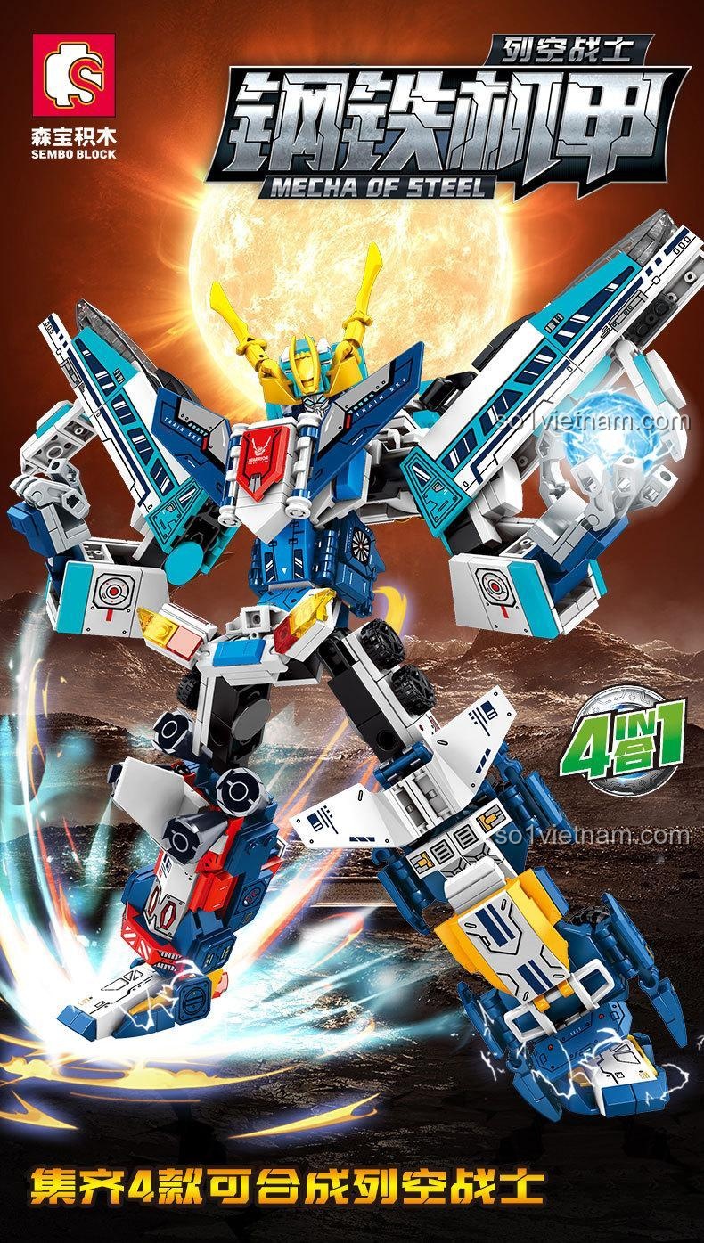 Hộp sản phẩm SEMBO 103302-103305 Mecha Thép Chiến binh Liekong, bộ đồ chơi lắp ráp chất lượng cao cho bé trai.