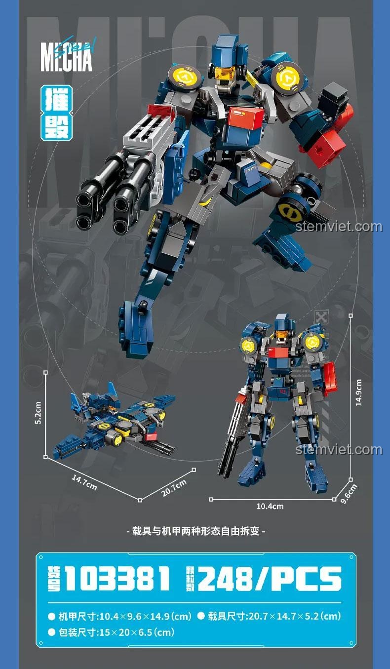 Trưng bày các mẫu robot trong series Mecha of Steel của SEMBO, bao gồm cả mẫu đồ chơi xếp hình 103381.