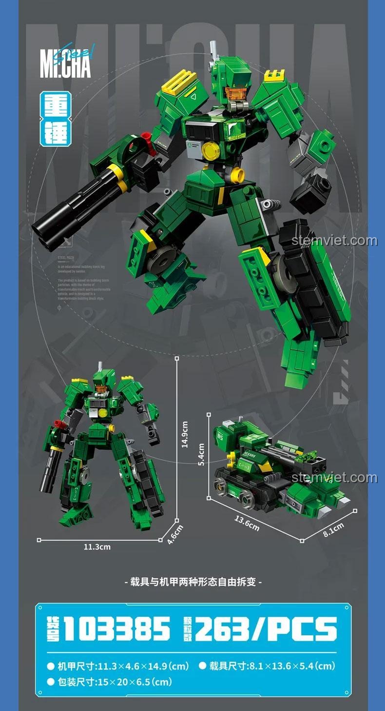 Bộ sưu tập đồ chơi xếp hình SEMBO 103385 Mecha of Steel, bao gồm Cỗ Máy Chiến Tranh Búa Tạ.