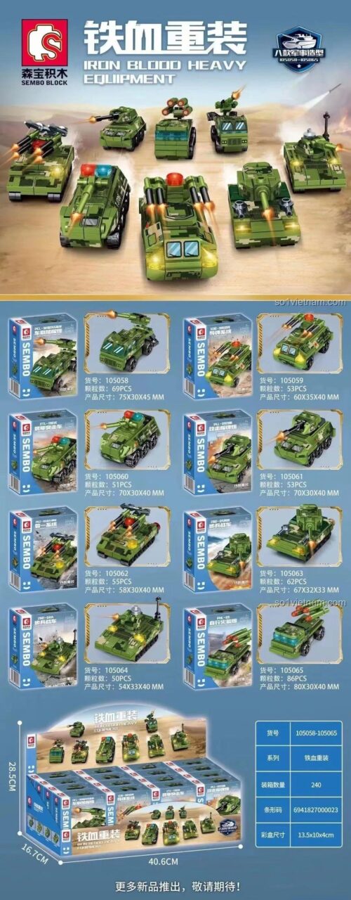 đồ chơi lắp ráp Xe tăng chống tăng Hồng Tiễn-9 SEMBO 105059, kích thước mô hình và hộp, giá rẻ cho bé trai 6 tuổi