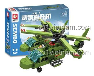 Hộp bộ lắp ghép SEMBO 105066 Trực Thăng Vũ Trang WZ-9, 122 mảnh ghép, đồ chơi quân sự cho bé trai 6 tuổi, giá tiết kiệm.
