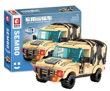 Bộ lắp ghép Xe Vận Tải Quân Sự SEMBO 105076 giá tốt, lắp được 4 kiểu, phù hợp bé trai 6 tuổi, 195 mảnh ghép chất lượng cao.