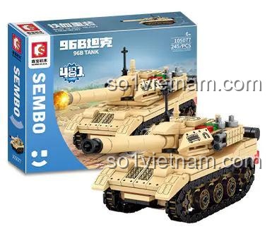 Hộp sản phẩm bộ lắp ghép SEMBO 105077 Xe Tăng Hạng Nhẹ 15, đồ chơi lắp ráp quân sự 245 mảnh, giá rẻ