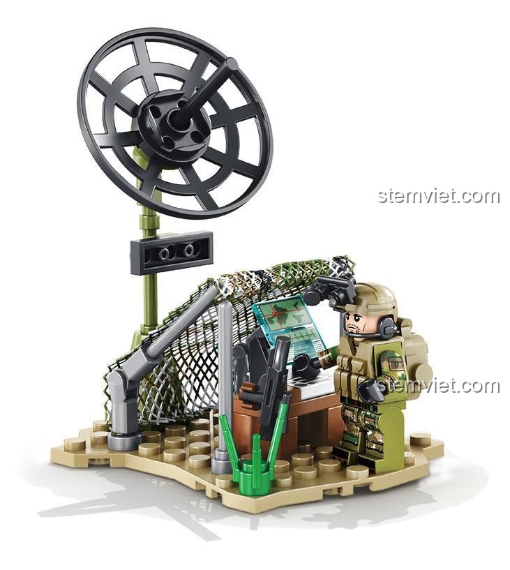 Đồ chơi mô hình trạm chỉ huy dã chiến SEMBO 105563. Bộ xếp hình quân sự với lính và trang bị thông tin liên lạc.