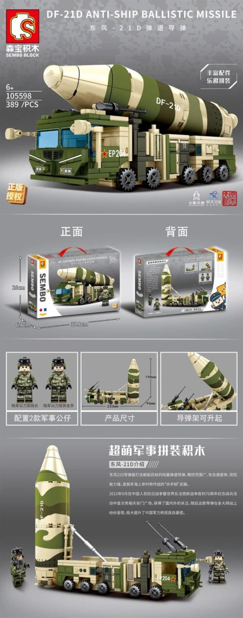 SEMBO 105598 DF-21D Anti-Ship Ballistic Missile Bộ lắp ghép Xe quân sự