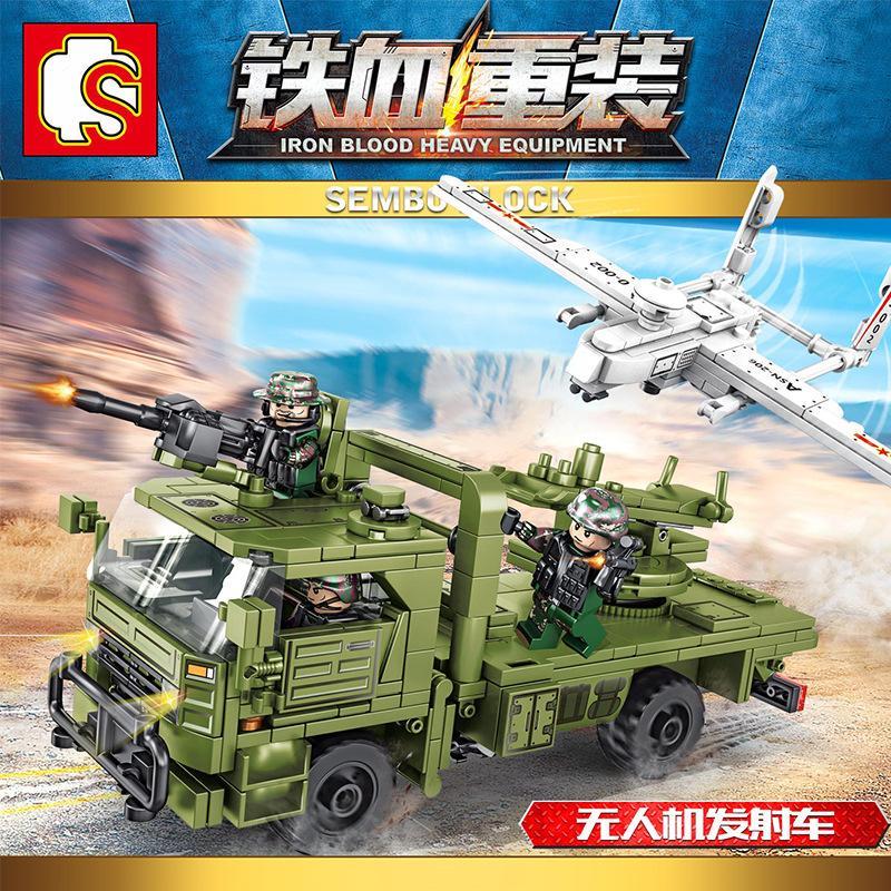 Bộ đồ chơi SEMBO 105621 Xe Tải Quân Sự Phóng Máy Bay Không Người Lái, đồ chơi lắp ráp xe quân sự cho bé trai 6 tuổi, giá tốt.