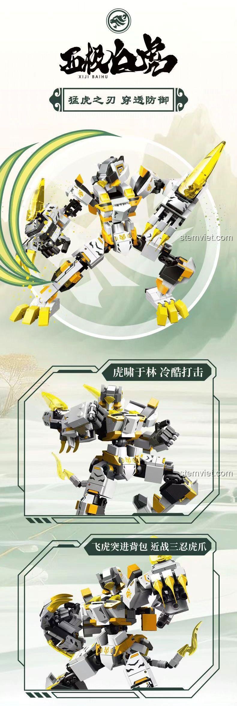 Ảnh chụp thực tế hộp đồ chơi mô hình SEMBO 106062 Robot Bạch Hổ, cho thấy thiết kế bao bì hấp dẫn.