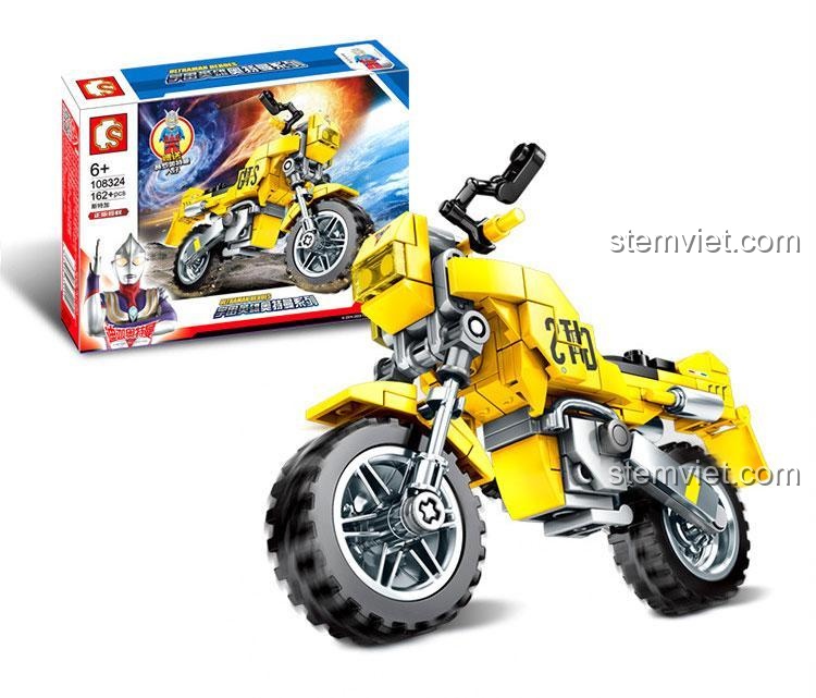 Mô hình đồ chơi lắp ráp Xe mô tô Ultraman 108324 SEMBO màu vàng, phù hợp bé trai 6 tuổi, giá rẻ đáng tiền.