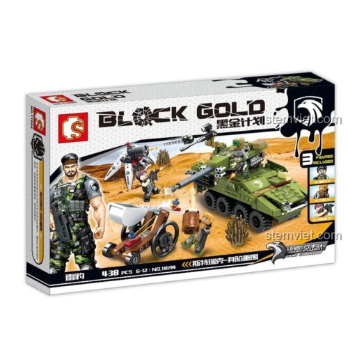 SEMBO 11694 Black Gold Xe Tăng Chiến Đấu - Bộ đồ chơi lắp ghép quân sự cho bé trai 6-12 tuổi