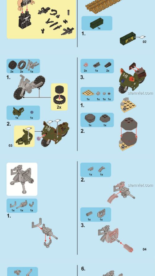 Hướng dẫn lắp ghép SEMBO 11707 Tháp canh và ụ súng máy - Sách lắp ghép SEMBO 11707 Trận địa phòng thủ