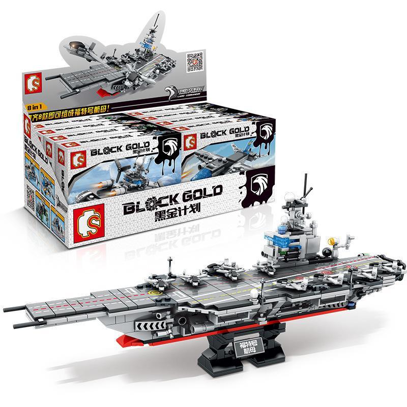 Bộ lắp ghép Hàng không mẫu hạm Ford Black Gold 8 trong 1 SEMBO 12089 952 mảnh ghép, đồ chơi lắp ráp tàu sân bay quân sự cho bé trai 6 tuổi giá tốt
