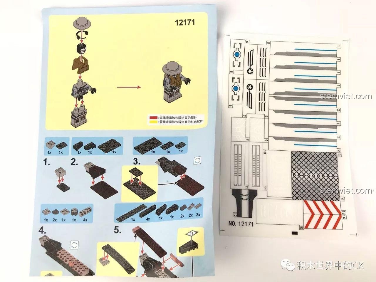 Hướng dẫn lắp ráp và bộ nhãn dán của bộ lắp ghép SEMBO 12171, chi tiết cho mô hình trực thăng cánh quạt chết chóc