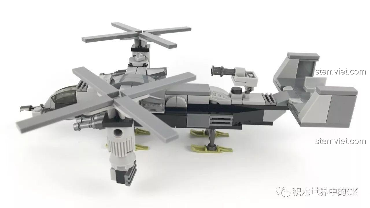 Trực Thăng Nghiêng Cánh Thần Chết SEMBO 12171 nhìn từ bên cạnh, thể hiện thiết kế độc đáo và khả năng xoay cánh.