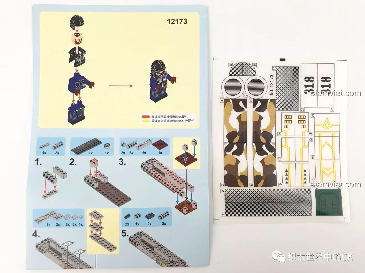 Minifigure của bộ lắp ráp SEMBO 12173 Máy Bay Tấn Công Bầu Trời, với bộ giáp xanh và mũ bảo hiểm.