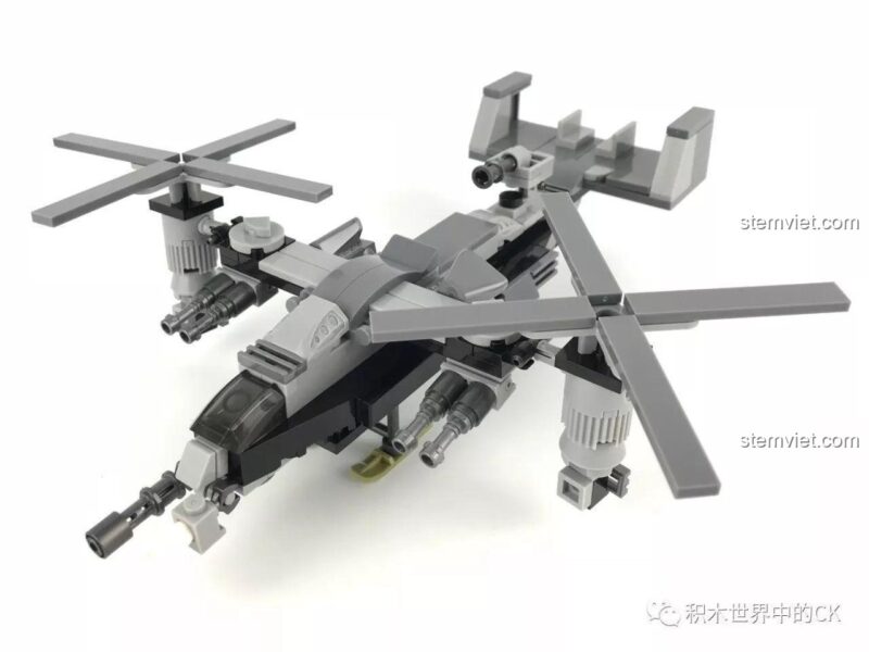 Mô hình Trực Thăng Cánh Nghiêng Tử Thần từ bộ lắp ráp SEMBO 12173 Tàu Đệm Khí Bison, đồ chơi quân sự cho bé trai 6 tuổi.