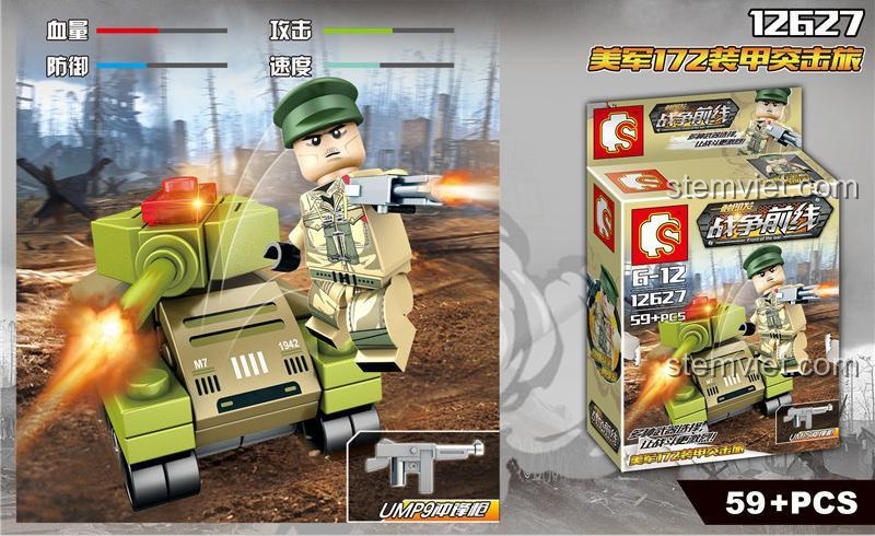 Tổng quan 8 mẫu bộ lắp ráp SEMBO 12627 Chiến Tuyến, gồm các minifigure lính Mỹ và lính Liên Xô cùng xe quân sự mini. Đồ chơi cho bé trai 6 tuổi giá rẻ.