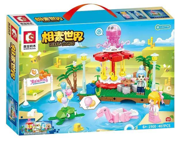 SEMBO 1900 bộ lắp ghép Vòng Quay Bạch Tuộc Thế Giới Pixel có đèn LED, vòng quay xoay được, chủ đề pixel độc đáo, cho bé trai bé gái 6 tuổi, giá tốt