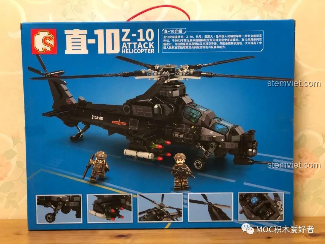 Mô hình trực thăng Z-10 Sembo 202119, ảnh hộp sản phẩm từ góc nhìn người dùng, chi tiết sắc nét