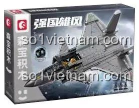 SEMBO 202198 Máy bay chiến đấu tàng hình J-20C Cất hạ cánh thẳng đứng, Máy bay quân sự, 1045 mảnh, 3 minifigures, Đồ chơi lắp ráp cho bé trai 8 tuổi, Có đèn LED, Tàng hình, Kích thước mô hình 46.5x33.7x15cm, Hộp 67.5x43.5x9.5cm