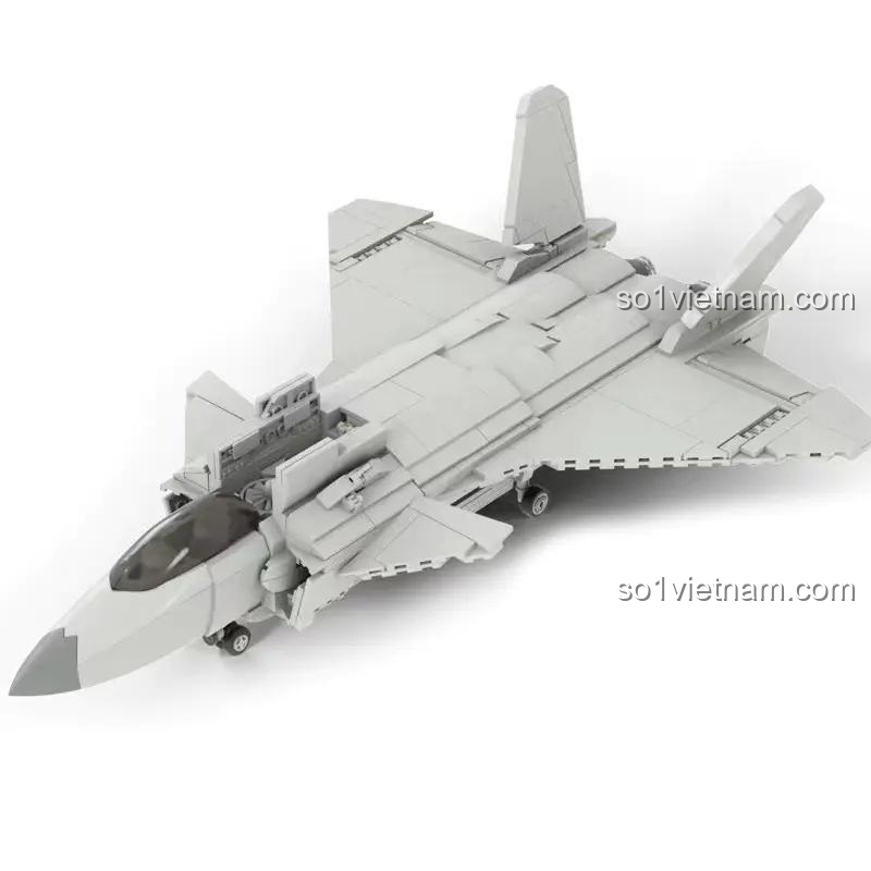 SEMBO 202198 Máy bay chiến đấu tàng hình J-20C Cất hạ cánh thẳng đứng, Máy bay quân sự, 1045 mảnh, 3 minifigures, Đồ chơi lắp ráp cho bé trai 8 tuổi, Có đèn LED, Tàng hình, Kích thước mô hình 46.5x33.7x15cm, Hộp 67.5x43.5x9.5cm