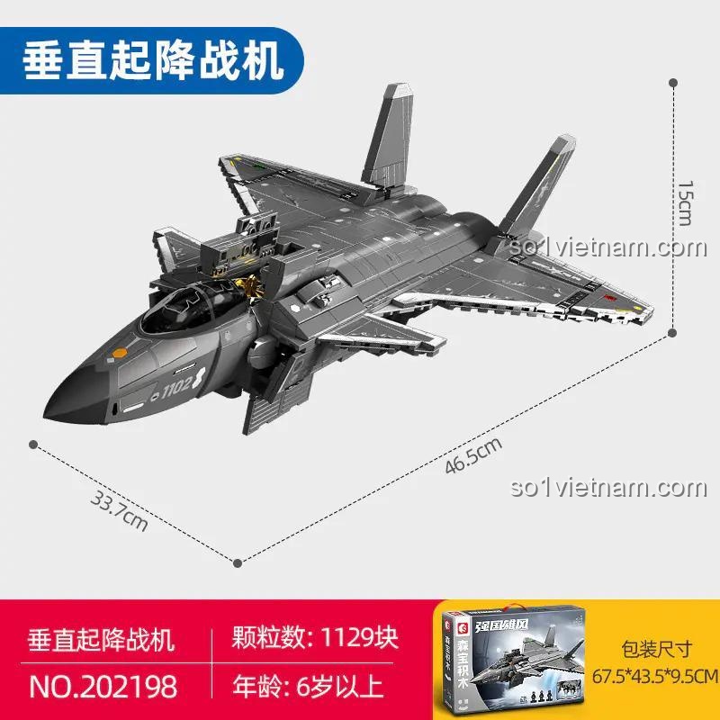 SEMBO 202198 Máy bay chiến đấu tàng hình J-20C Cất hạ cánh thẳng đứng, Máy bay quân sự, 1045 mảnh, 3 minifigures, Đồ chơi lắp ráp cho bé trai 8 tuổi, Có đèn LED, Tàng hình, Kích thước mô hình 46.5x33.7x15cm, Hộp 67.5x43.5x9.5cm