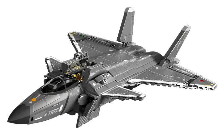 SEMBO 202198 Máy bay chiến đấu tàng hình J-20C Cất hạ cánh thẳng đứng, Máy bay quân sự, 1045 mảnh, 3 minifigures, Đồ chơi lắp ráp cho bé trai 8 tuổi, Có đèn LED, Tàng hình, Kích thước mô hình 46.5x33.7x15cm, Hộp 67.5x43.5x9.5cm