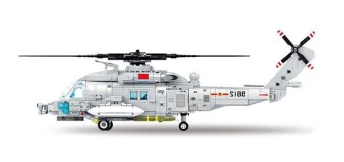 Bộ lắp ráp Trực thăng tấn công Z-20 Hải quân SEMBO 202229 cho bé trai 6 tuổi, giá rẻ, nhìn từ bên hông.