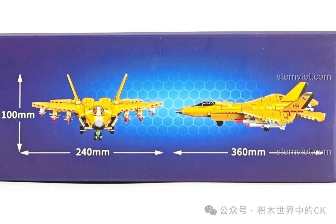 Ảnh thể hiện kích thước thực tế của mô hình máy bay J-35 SEMBO 202254 với chiều dài 36cm và sải cánh 24cm.