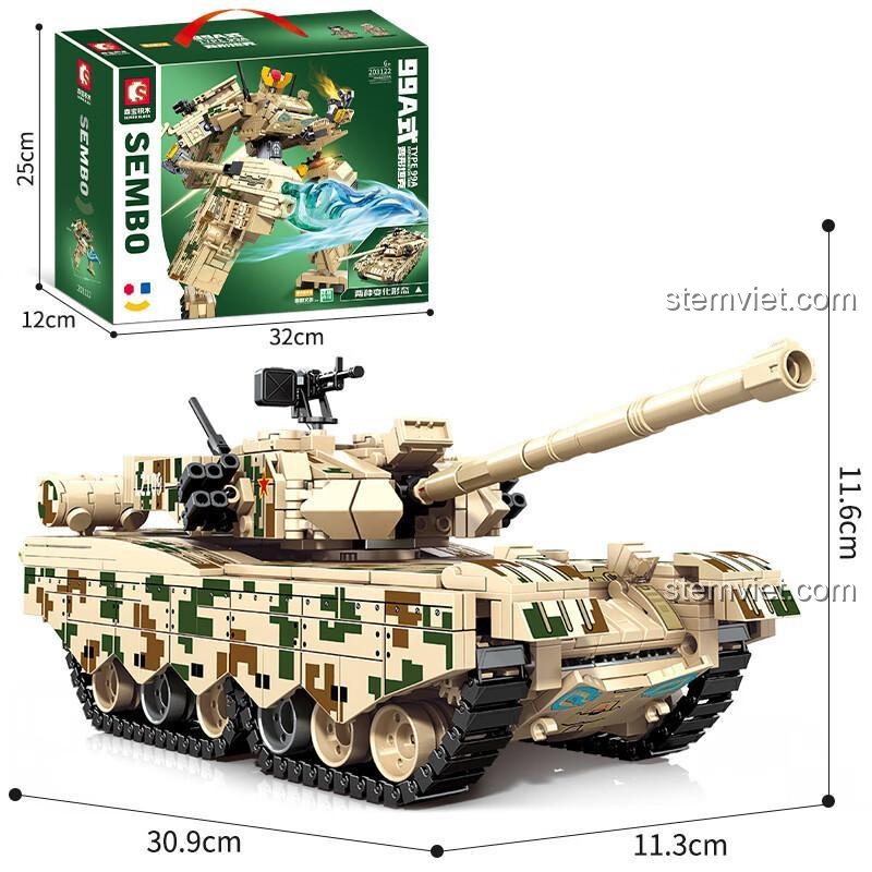 Bộ đồ chơi SEMBO 203122 Xe Tăng Biến Hình Type 99A, mô hình xe tăng quân sự có kích thước chi tiết, phù hợp bé trai 6 tuổi, giá tiết kiệm.