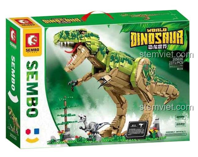 Hộp bộ lắp ghép SEMBO 205026 Khủng long Bạo chúa, đồ chơi mô hình T-Rex chất lượng cao, phù hợp bé trai.