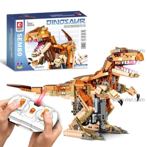 Bộ lắp ráp khủng long bạo chúa T-Rex SEMBO 205035 điều khiển qua app điện thoại, đồ chơi sáng tạo cho bé trai 6 tuổi.
