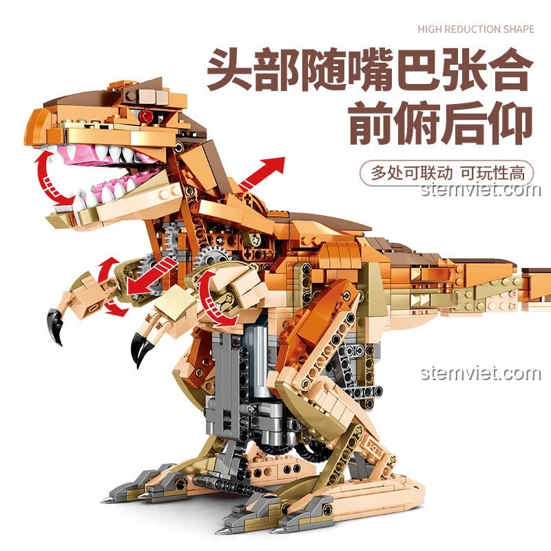Mô hình T-Rex điều khiển từ xa SEMBO 205035 có nhiều khớp cử động linh hoạt ở đầu, miệng và tay.