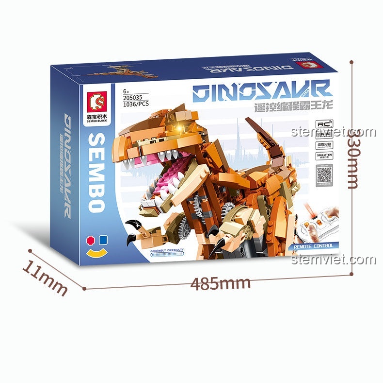Kích thước hộp đồ chơi SEMBO 205035 Chúa tể kỷ Jura T-Rex, món quà sinh nhật ý nghĩa cho bé trai.