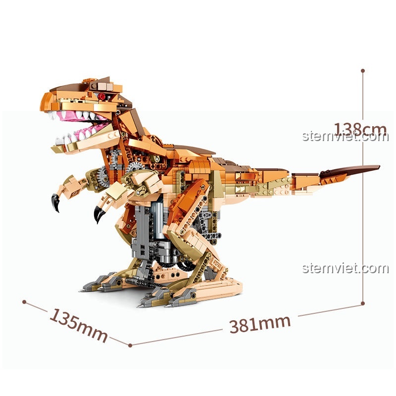 Kích thước mô hình khủng long T-Rex lập trình được SEMBO 205035: dài 38.1cm, cao 13.8cm.