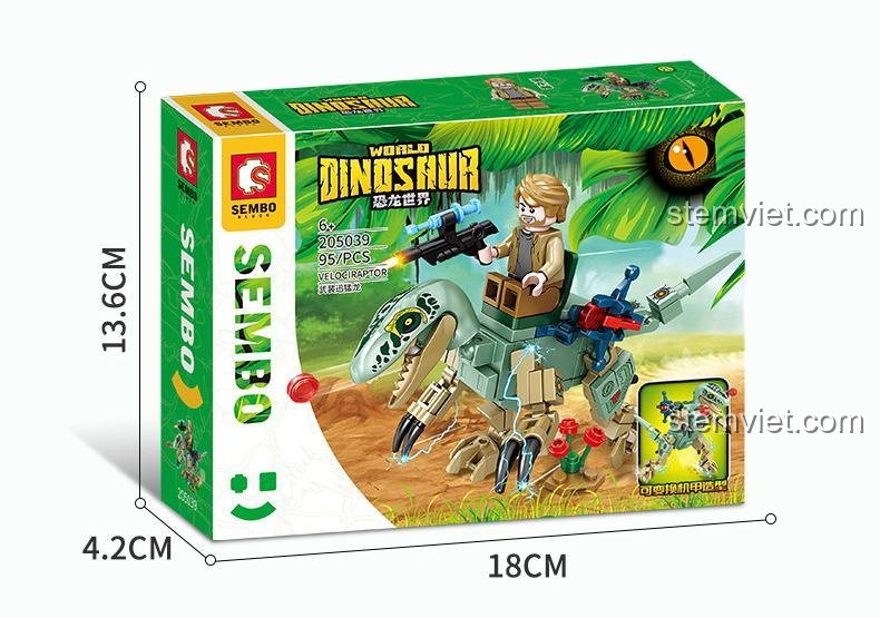 Hộp đồ chơi xếp hình SEMBO 205039 Khủng long máy Velociraptor, 95 mảnh, cho con trai 6 tuổi.